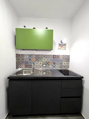 a kitchen with a sink and a green cabinet at Vicoletto Natalia - Proppro SRL- Palermo in Palermo