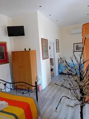 a living room with a bed and a tv at Vernagallo's House 2 in Palermo