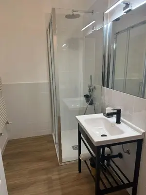 a bathroom with a sink and a shower at Pirandello 181 in Palermo