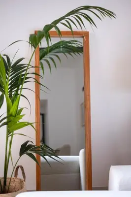 a mirror in a living room with a couch and a plant at With love, Apartment 4 in Palermo