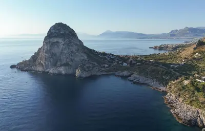an aerial view of a small island in the ocean at Seaside Villa Capo Zafferano in Bagheria