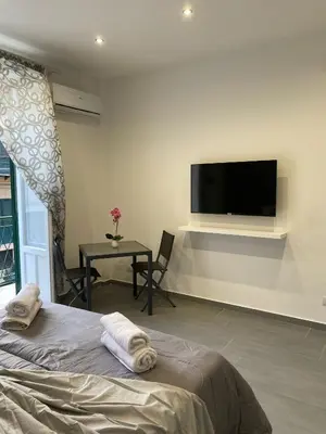 a bedroom with a bed and a tv on the wall at CASE VACANZE FraEmily , PALERMO in Palermo