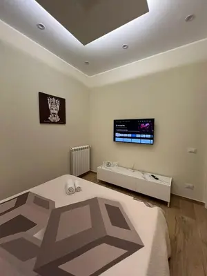 a bedroom with a bed and a flat screen tv at INFINITY Luxury Apartment in Palermo
