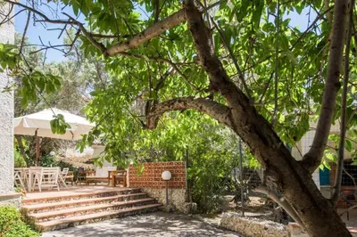 a tree with stairs and a table and chairs at Villa Emma 50 mt from the sea with private pool in Carini