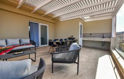 a living room with a couch and a table at Beautiful Apartment In Trappeto in Trappeto