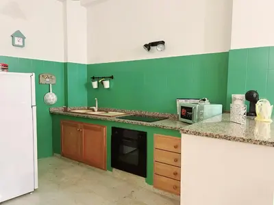 a green kitchen with a sink and a microwave at Dai Nonni in Terrasini