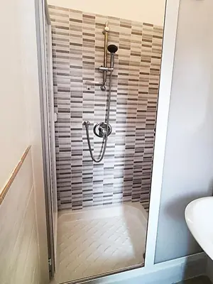 a shower in a bathroom with a shower at Mare Blu in Palermo