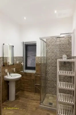 a bathroom with a sink and a glass shower at GAle Apartment in Palermo
