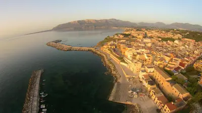 an aerial view of a town next to the water at Casa Vacanze Daisy in Trappeto