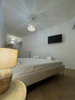 a bedroom with a bed and a tv on the wall at Ai Limoni in Palermo