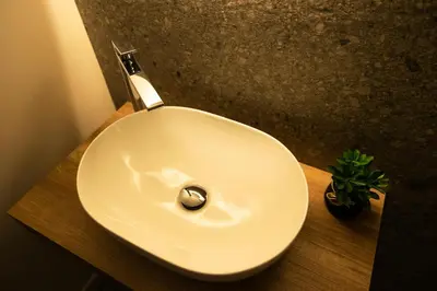 a white sink in a bathroom with a potted plant at I Zingalini Affittacamere in Casteldaccia