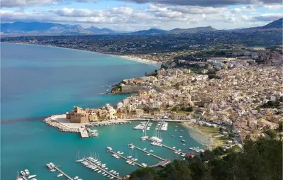 an aerial view of a harbor with boats in the water at Stunning Apartment In Balestrate in Balestrate