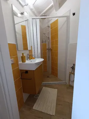 a bathroom with a sink and a shower at Il Pirtuso in Palermo