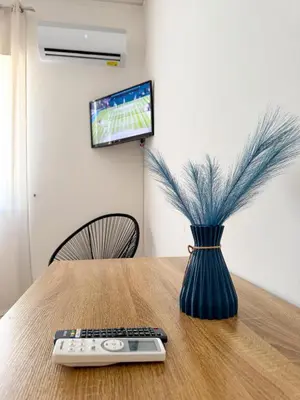 a remote control and a vase on a table with a tv at Casa Nonna Pina in Palermo