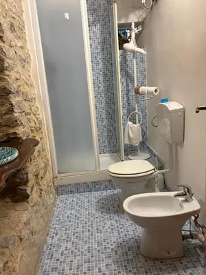 a bathroom with a toilet and a shower at Cortili Himeresi in Termini Imerese