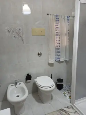 a white bathroom with a toilet and a sink at Lucy home in Palermo