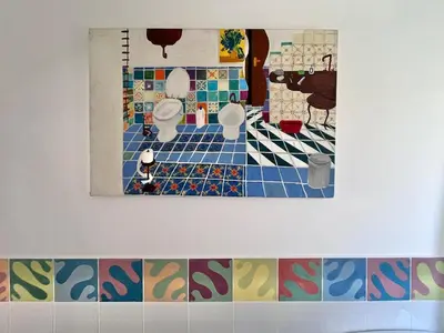 a painting of a bathroom with two toilets at Corso Tugher in Palermo