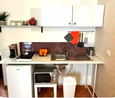 a kitchen with a counter with a sink and a microwave at Casamori 2- nel cuore di Palermo, mercato Ballarò in Palermo