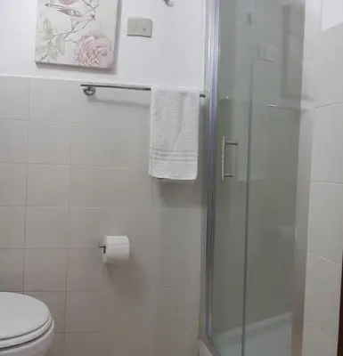 a bathroom with a shower and a toilet at Borgo Vivo in Palermo