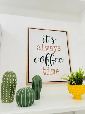 a sign that reads its always coffee time next to cactus at Ciuri D'Amuri in Palermo