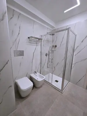 a bathroom with a shower and a toilet and a sink at Al Centro di Palermo - Casa Bertolino in Palermo