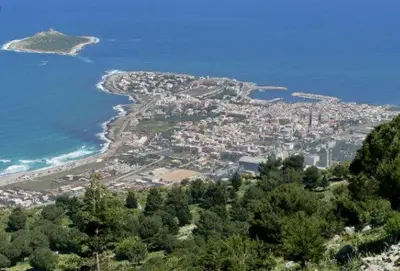 an aerial view of a city next to the ocean at Rossy guest house 3 in Isola delle Femmine