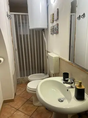 a bathroom with a white sink and a toilet at Settebello - Antica Mangiatoia Palermitana in Palermo