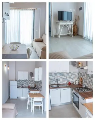 four pictures of a kitchen and a living room at Casetta Giardinetto in Altavilla Milicia