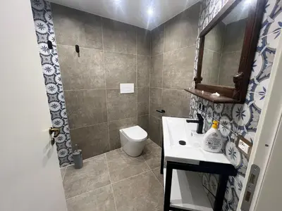 a bathroom with a sink and a toilet at Cluverio House Apartment in Palermo