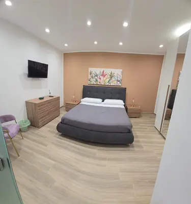 a large bedroom with a large bed and a television at La Casa di MaMA in Palermo