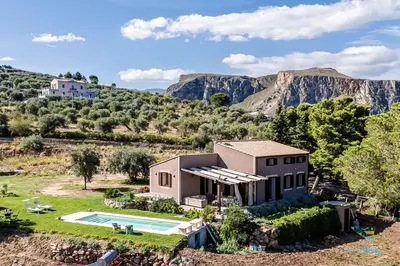 an aerial view of a house in the mountains at Verosicily Villa Pomelia in Termini Imerese