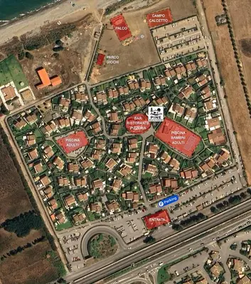 a map of a city with buildings and roads at Pine Beach House - Villaggio Turistico con Piscina e Animazione in Campofelice di Roccella