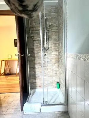 a shower with a glass door in a bathroom at Porta di Castro's Home in Palermo