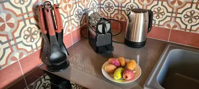 a plate of food on a counter next to a sink at Ruby Home in Palermo