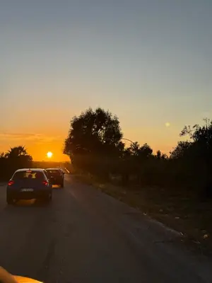 two cars driving down a road at sunset at Casa Lo Bianco in Terrasini