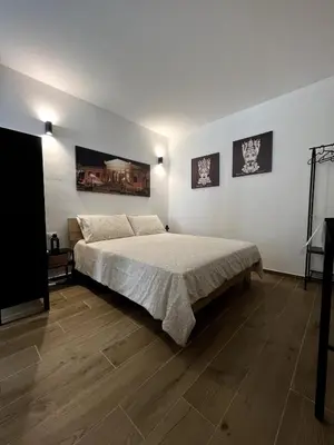 a bedroom with a bed and a flat screen tv at Palermo Home Cattedrale-Moderno Monolocale in Palermo