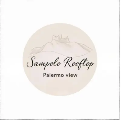 a label for a restaurant with a drawing of a mountain at Sampolo Rooftop - Palermo View in Palermo