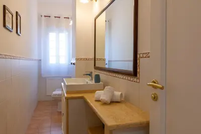 a bathroom with a sink and a mirror and a toilet at GuestHost - Lovely Flat near Palazzo dei Normanni in Palermo
