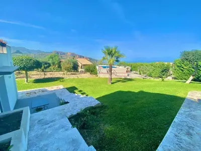 a view of the yard of a house at Villa With Citrus Grove Near Caccamo in Termini Imerese