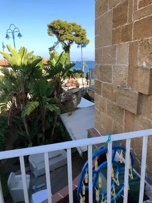 a balcony with a white railing and some plants at Chiaro di luna holiday in Palermo