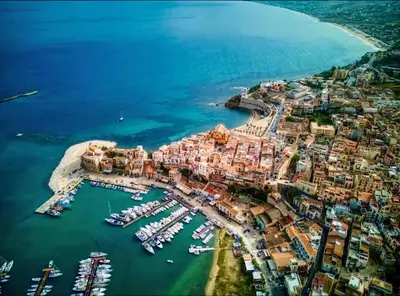 a view of a harbor with boats in the water at Francesca Holiday Home in Castellammare del Golfo