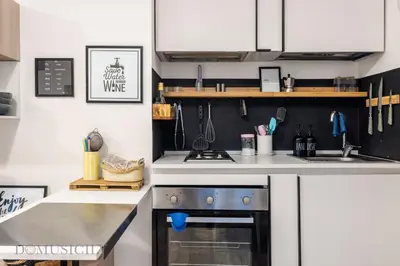 a kitchen with a stove and a sink at Carducci Apartment By DomuSicily in Palermo