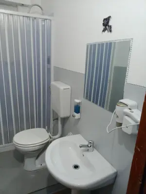 a bathroom with a toilet and a sink and a mirror at Framamired in Palermo