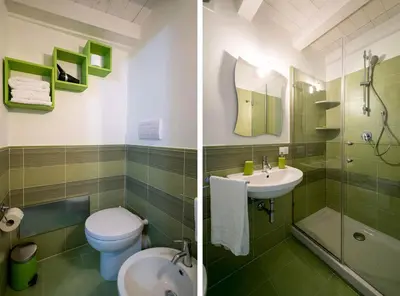two pictures of a bathroom with a toilet and a sink at Quattro Canti Apartments in Palermo
