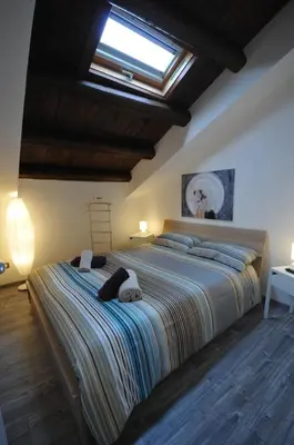 a bedroom with a large bed with a skylight at Papireto 11 Loft in Palermo