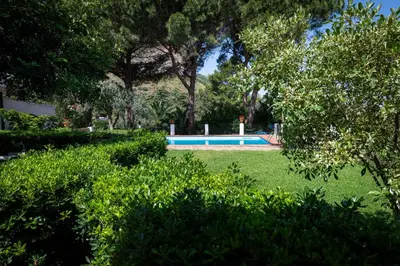 a swimming pool in a yard with trees and grass at Casa del carrubo in Carini