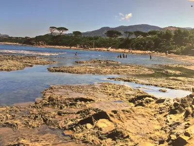 a group of people standing in the water on a beach at Le Terrazze sul Mare - Capo Aranciotto Beach in Cefalù
