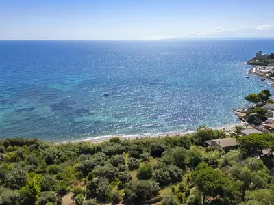 an aerial view of a beach and the ocean at Apartment Cicladi Tinos by Interhome in Santa Flavia