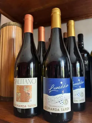 three bottles of wine sitting on a shelf at Palace Bed & Breakfast in Salaparuta
