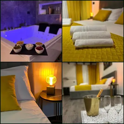 a collage of four pictures of a hotel room at FUDDIA Room & Suite in Palermo